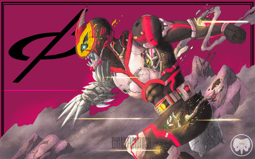 1boy, abs, absurdres, armor, artist_name, battle_damage, belt, bodysuit