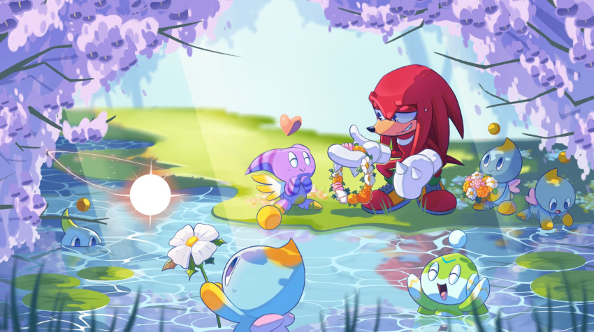 1boy, caustics, chao_(sonic), day, flower, flower_wreath, furry, furry_male