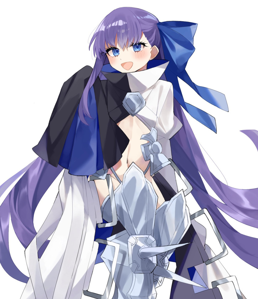 1girl, armor, blue_eyes, blush, breasts, fate/grand_order, fate_(series), hair_ribbon