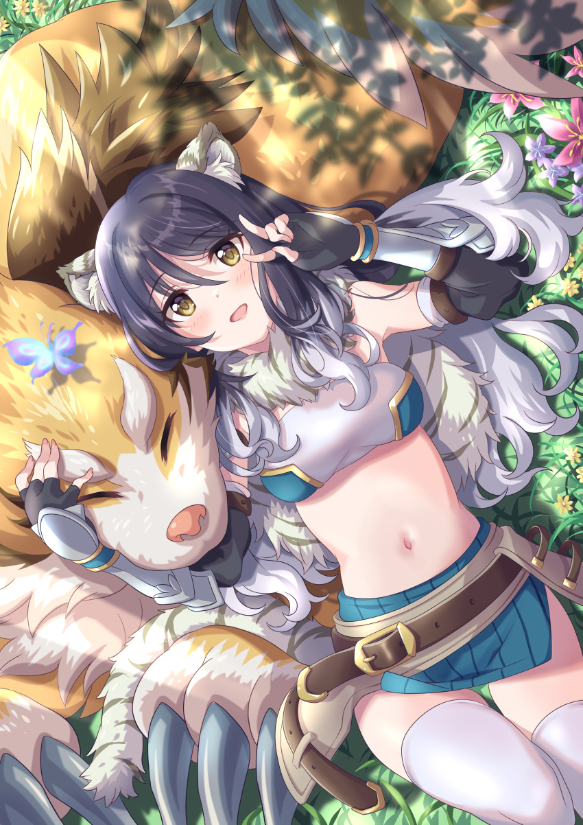 absurdres, animal_ear_fluff, animal_ears, bandeau, bug, butterfly, capelet, fur_capelet