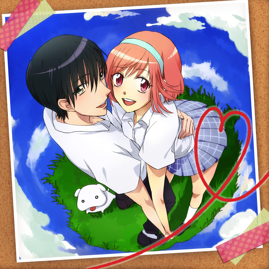 black_hair, brown_eyes, brown_hair, dog, hairband, holding_hands, kareshi_kanojo_no_jijou, miyazawa_yukino