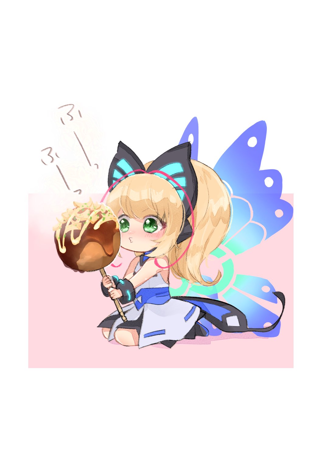 aihira_(aihira12), antenna_hair, azure_striker_gunvolt, azure_striker_gunvolt_2, blowing, blush, butterfly_hair_ornament, chibi