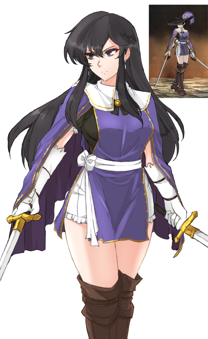 1girl, absurdres, ayra_(fire_emblem), belt, black_eyes, black_hair, boots, breasts