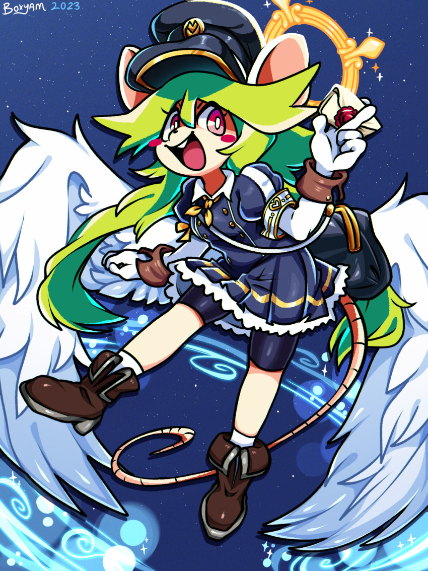 1girl, :d, alternate_costume, animal_ears, armlet, bike_shorts, black_bag, black_dress