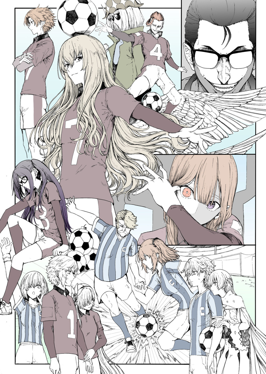 6+boys, 6+girls, :o, akuta_hinako, anastasia_(fate), angel_wings, arm_up, ball