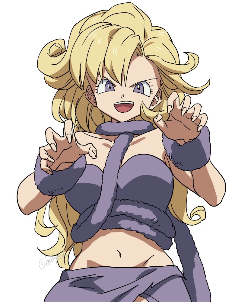 1girl, asymmetrical_hair, ayla_(chrono_trigger), bare_shoulders, blonde_hair, breasts, cavewoman, chrono_trigger