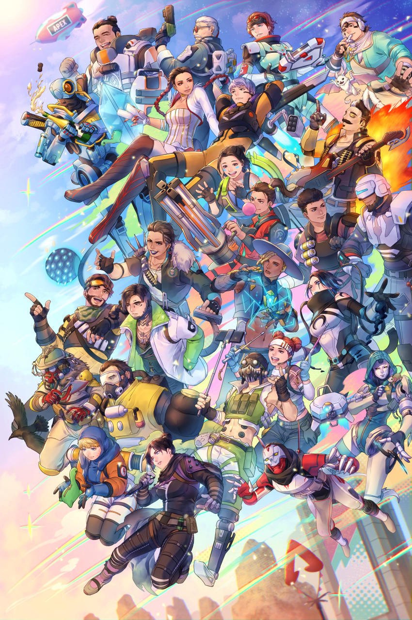 absurdres, aircraft, apex_legends, beard, bird, black_hair, blonde_hair, blue_eyes