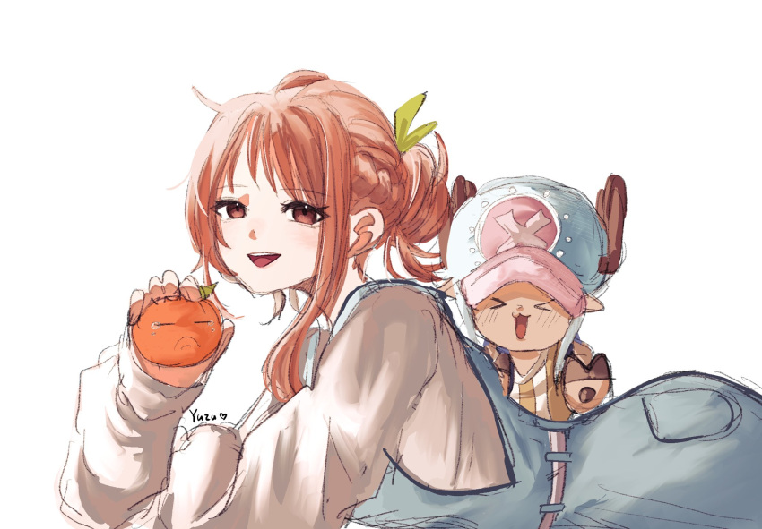 >_<, 1boy, 1girl, antlers, blue_overalls, blush, commentary, cross