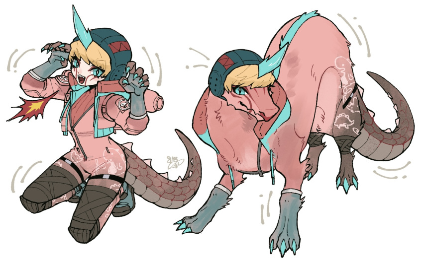 1girl, animification, apex_legends, blonde_hair, blue_eyes, blue_footwear, blue_gloves, bodysuit