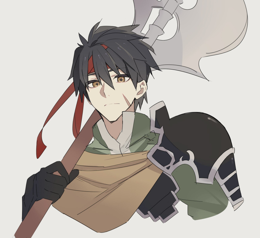 1boy, armor, black_gloves, black_hair, commentary_request, cropped_torso, geis_(ys), george_man