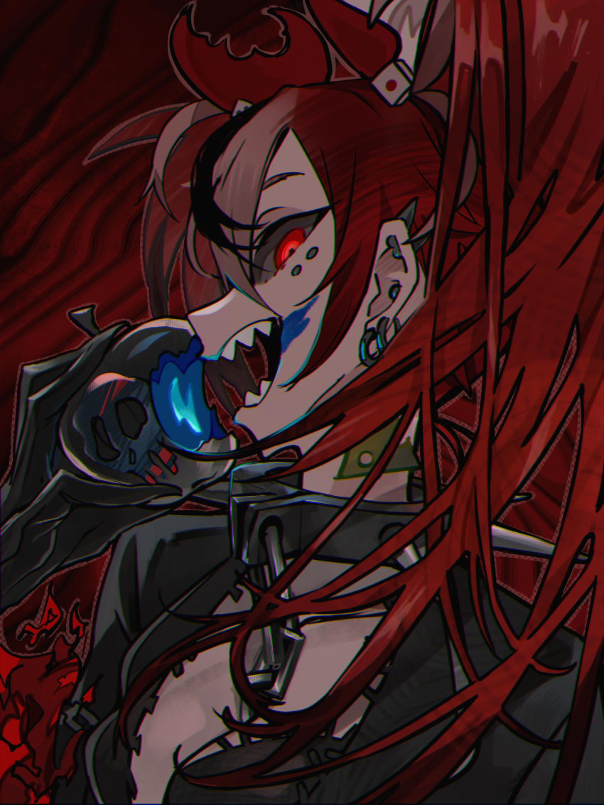 1girl, :d, animal_ears, black_gloves, black_hair, breasts, choker, ear_piercing