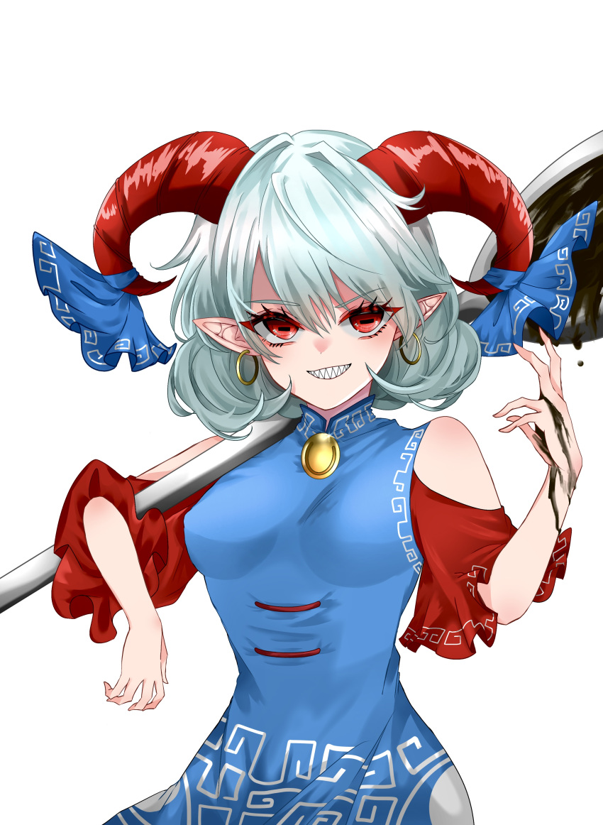 1girl, 2dio9gwjal28761, absurdres, blue_bow, blue_dress, bow, breasts, commentary_request