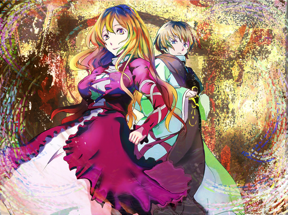 blue_eyes, brother_and_sister, dress, gradient_hair, gyorui, hijiri_byakuren, hijiri_myouren, long_hair