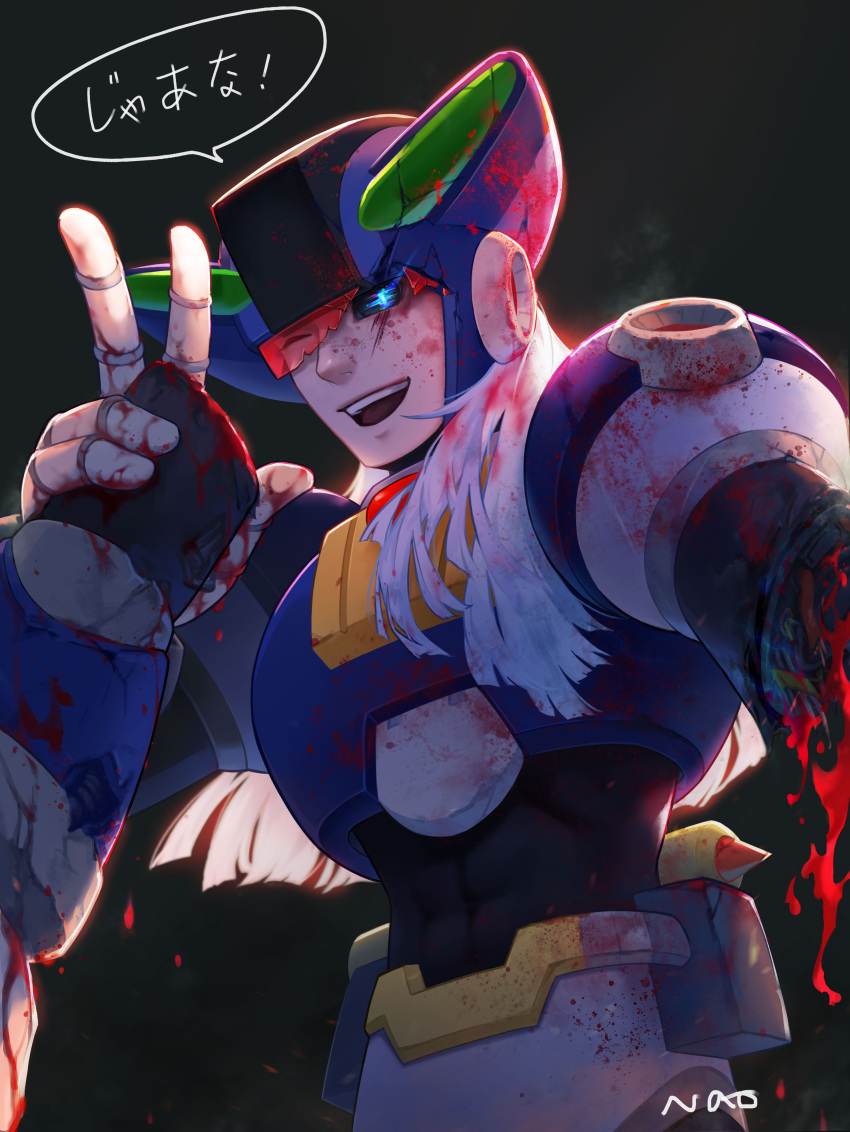 1boy, abs, absurdres, amputee, android, armor, artist_name, assault_visor