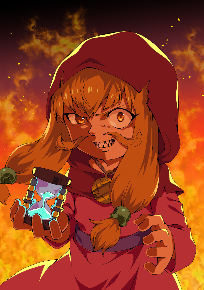 1girl, a_hat_in_time, absurdres, black_background, blonde_hair, cloak, evil_grin, evil_smile