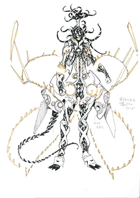 armor, concept_art, corruption, digimon, digimon_story:_cyber_sleuth, eater_(digimon), eater_adam, glowing, glowing_eyes, monster, monster_boy, muscular, muscular_male, official_art, sanada_arata, tentacles, yellow_eyes