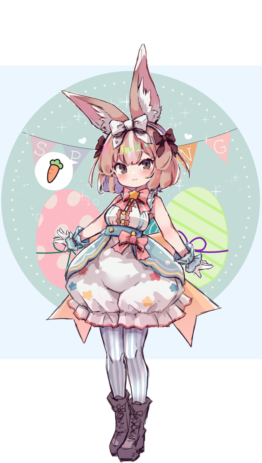 :3, animal_ears, back_bow, bare_shoulders, blue_bow, blue_bowtie, blue_pantyhose, blue_shirt