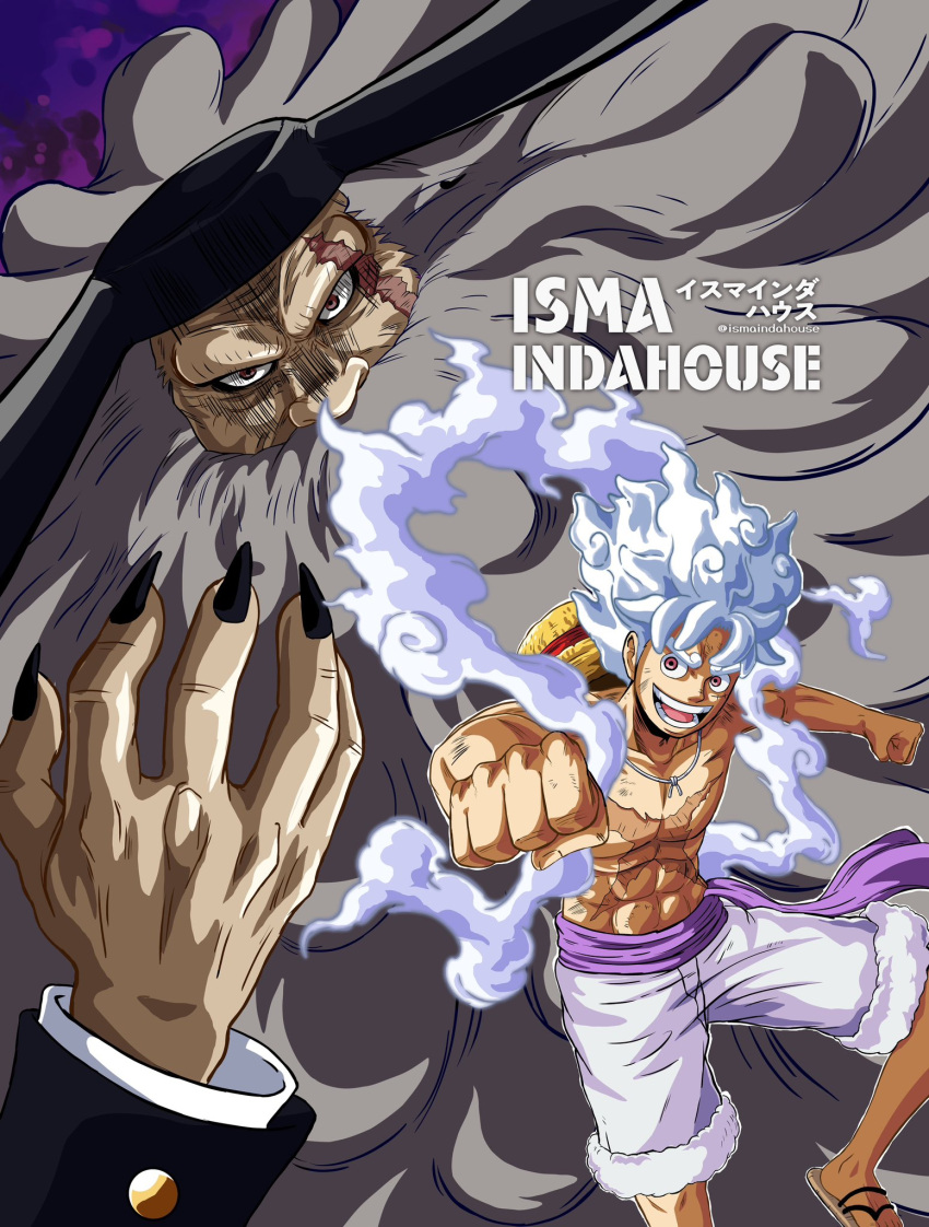 2boys, alternate_form, beard, claws, clenched_hands, facial_hair, fur_trim, gear_fifth