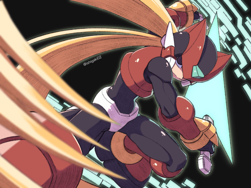 1boy, armor, black_background, black_bodysuit, black_eyes, blonde_hair, bodysuit, boots