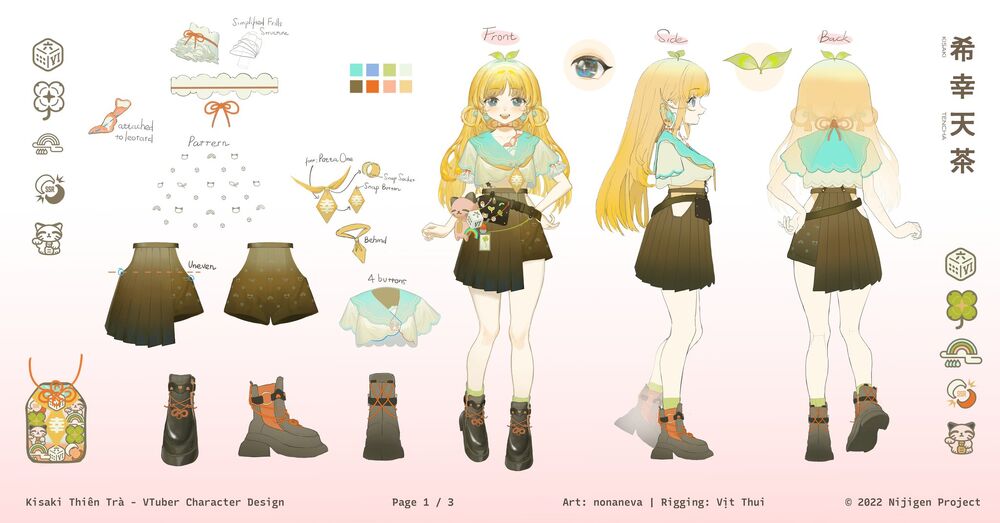 aqua_serafuku, bad_source, blonde_hair, blue_eyes, brown_skirt, clover, four-leaf_clover, hair_ornament