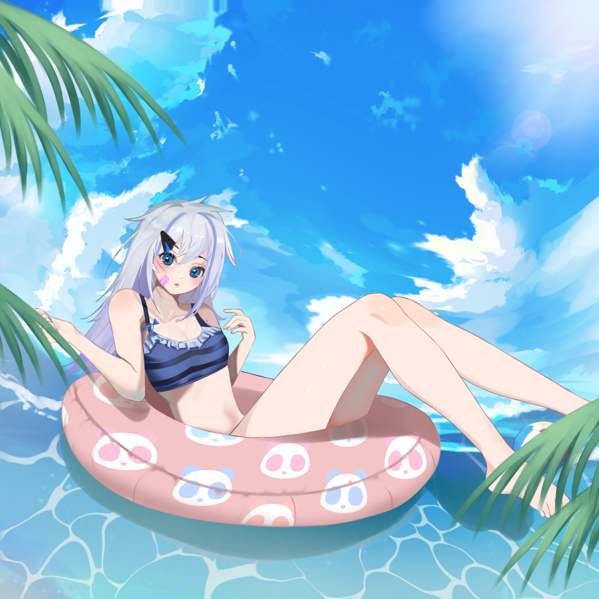 1girl, alice_(sheshhhan), ball, bandaid, bare_legs, bare_shoulders, barefoot, beach