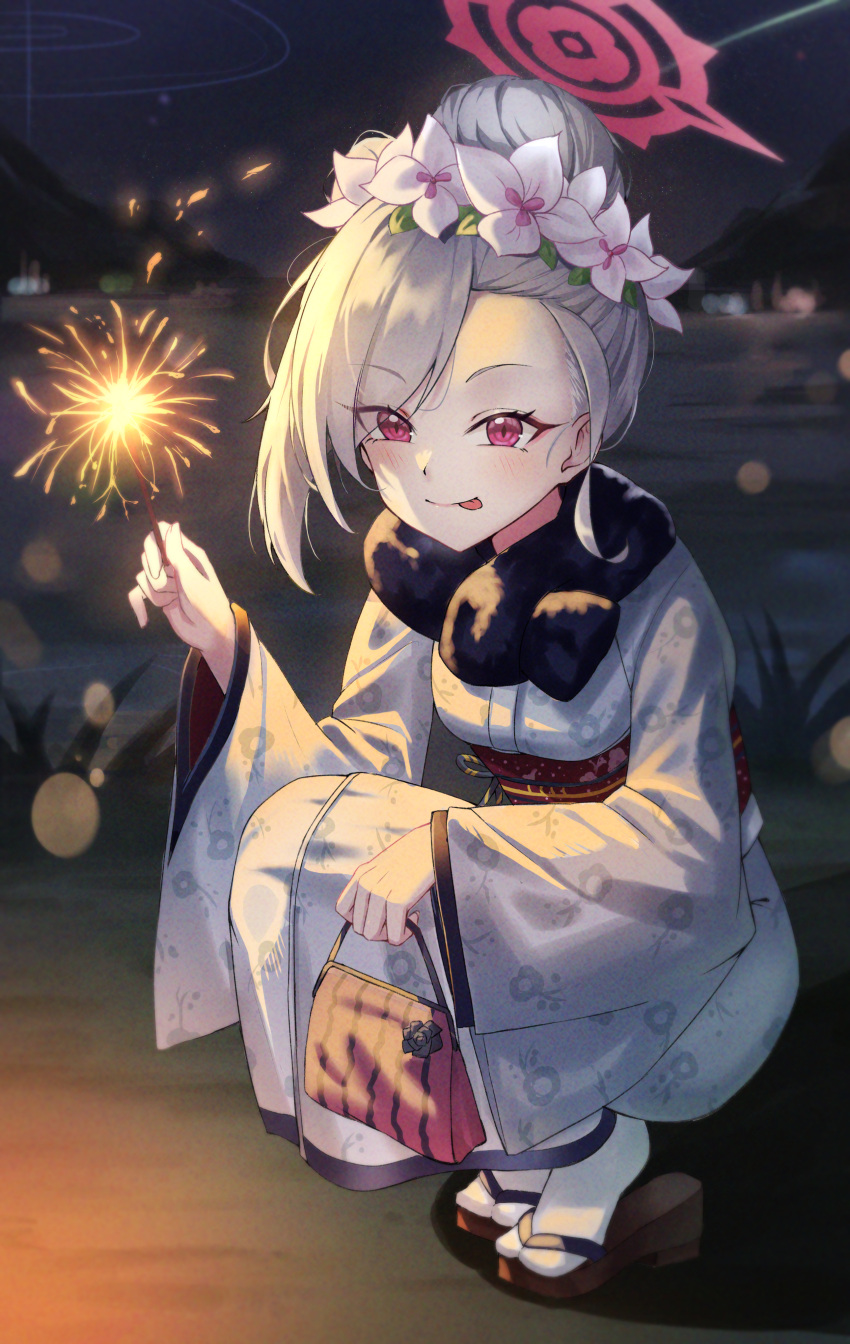 1girl, absurdres, blue_archive, blurry, blurry_background, closed_mouth, commentary, evening