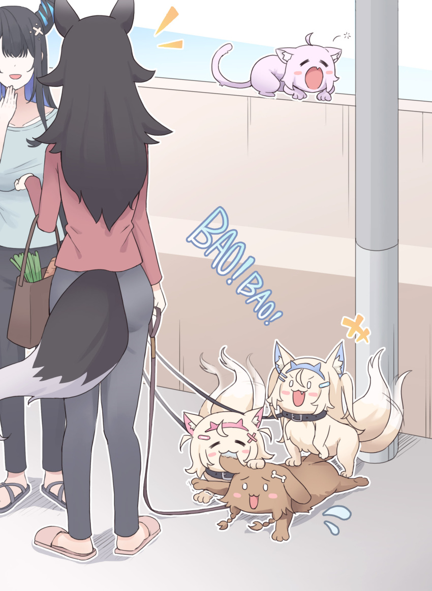 2girls, absurdres, alternate_costume, animal_ears, bag, commentary_request, faceless, faceless_female