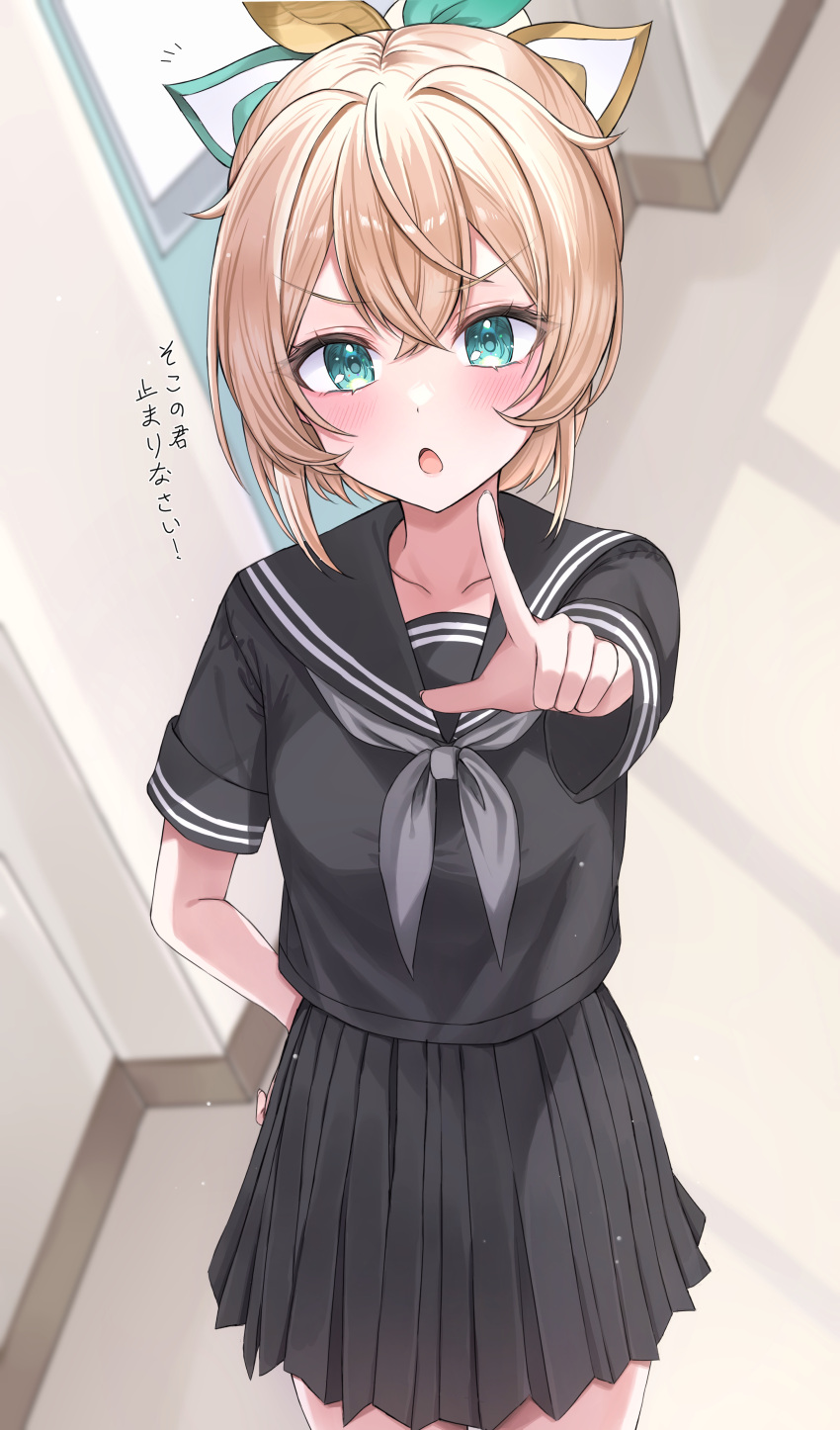 1girl, absurdres, aqua_eyes, black_sailor_collar, black_serafuku, black_shirt, blush, breasts