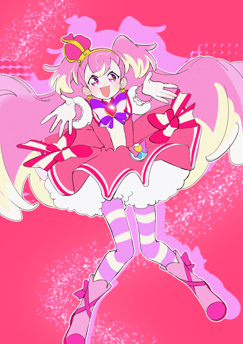 1girl, 35kawaiiprpr, absurdres, blonde_hair, boots, bow, brooch, commentary