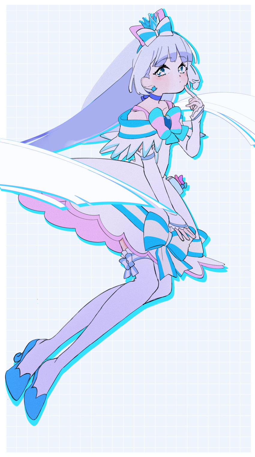 1girl, 35kawaiiprpr, absurdres, aqua_bow, aqua_bowtie, blue_bow, blue_choker, blue_eyes