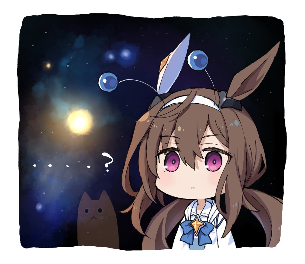 1girl, admire_vega_(umamusume), animal_ears, blue_bow, bow, bowtie, brown_hair, cat