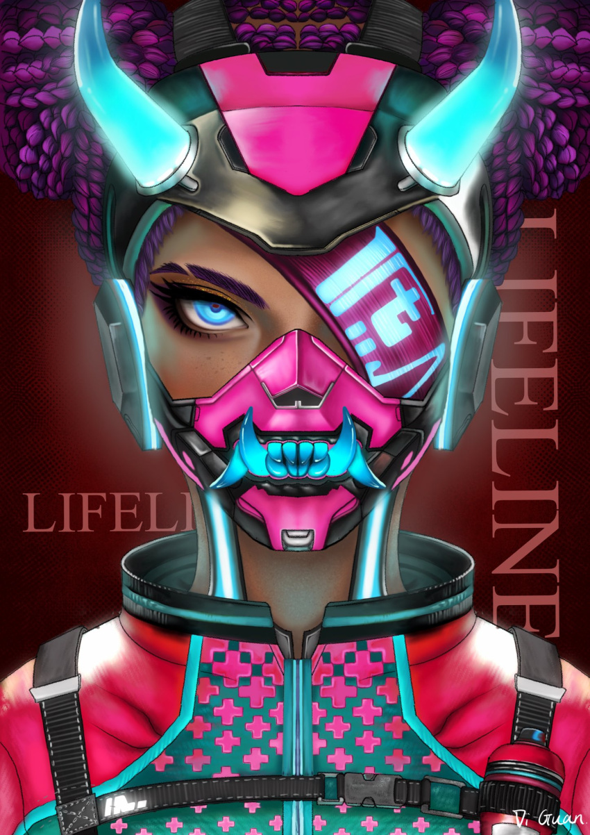 1girl, apex_legends, artist_name, braid, braided_bun, character_name, chinese_commentary, dark-skinned_female