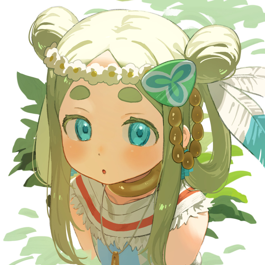 1girl, :o, beast_king_(sekaiju), beast_king_5_(sekaiju), blonde_hair, blue_eyes, blush, double_bun