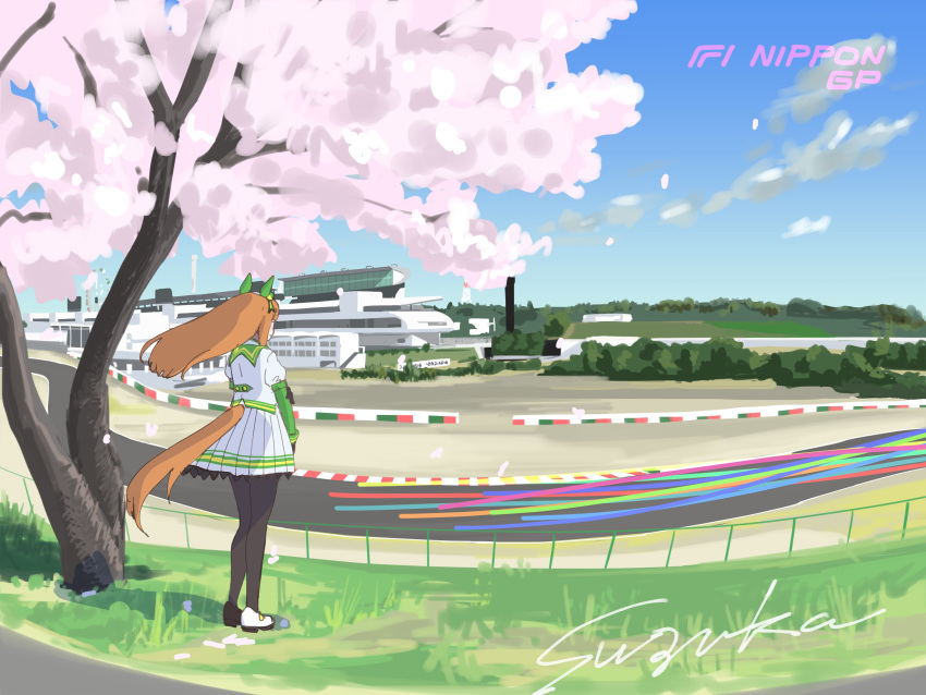 1girl, 4me_4ma, absurdres, animal_ears, character_name, cherry_blossoms, clouds, ear_covers