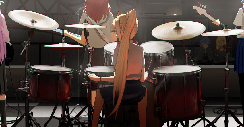 6+girls, absurdres, ahoge, black_skirt, blonde_hair, blue_hair, blue_skirt, bocchi_the_rock!