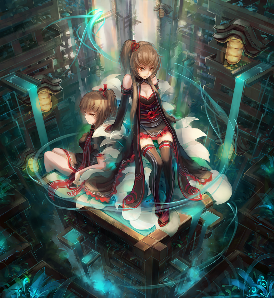 brown_eyes, brown_hair, cleavage, hair_ribbon, monono, original, otacool, otacool4