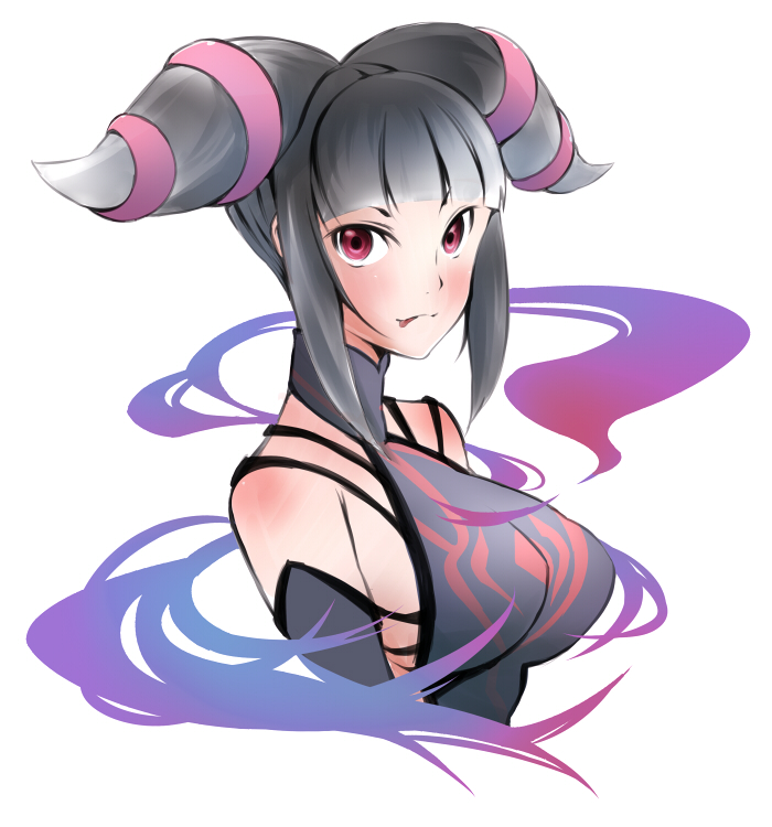 black_hair, capcom, elbow_gloves, gloves, han_juri, iguana, purple_eyes, solo, street_fighter, street_fighter_iv, tongue, violet_eyes