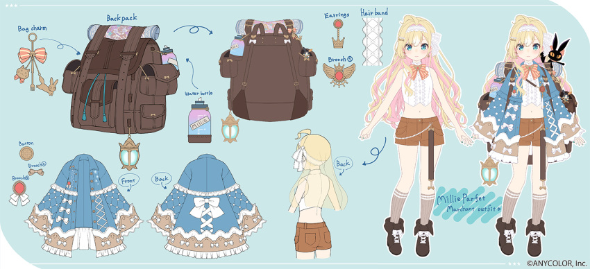 778-go, ahoge, aqua_eyes, aqua_nails, backpack, bag, bare_shoulders, blue_jacket