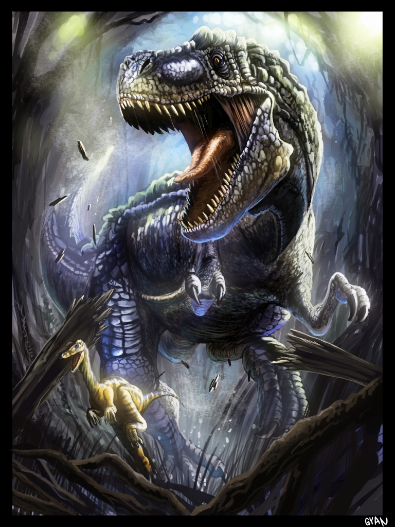 dinosaur, error, gyan_(akenosuisei), original, prehistoric, running, signature, tyrannosaurus_rex