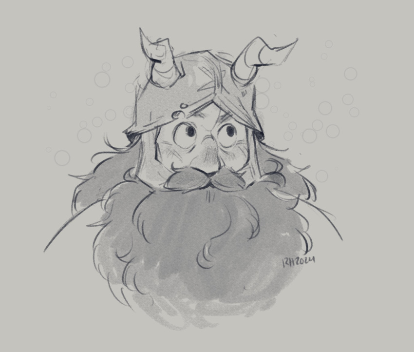 1boy, beard, blush, brown_hair, cropped_shoulders, dungeon_meshi, dwarf, facial_hair, greyscale, haykebyr, highres, long_beard, looking_to_the_side, male_focus, monochrome, senshi_(dungeon_meshi), solo, thick_mustache, very_long_beard, wrinkled_skin