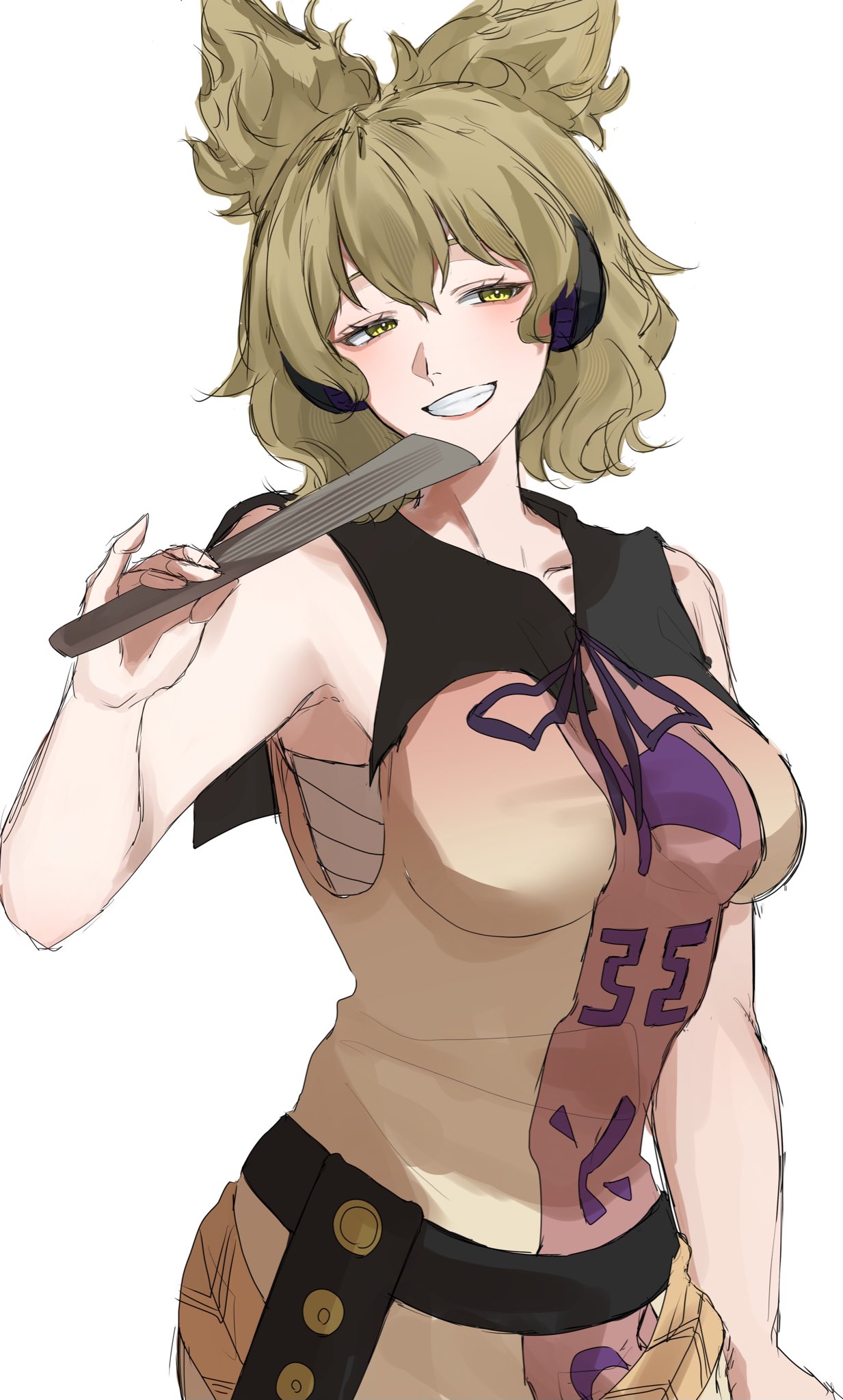 1girl, blush, breasts, brown_eyes, brown_hair, collarbone, dress, earmuffs