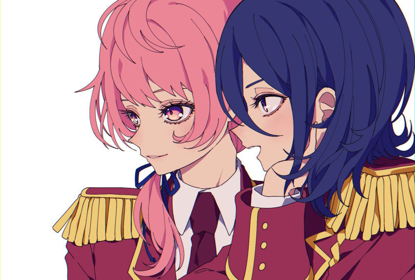 2boys, ao_(ao0_0nemu), bad_id, bad_twitter_id, blue_eyes, blue_hair, collared_shirt, epaulettes