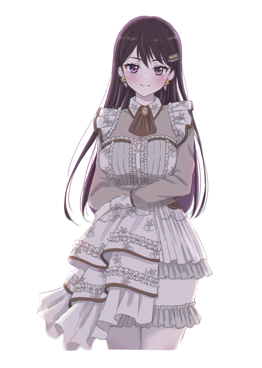 1girl, ascot, bang_dream!, bang_dream!_it's_mygo!!!!!, black_hair, blush, breasts, brooch