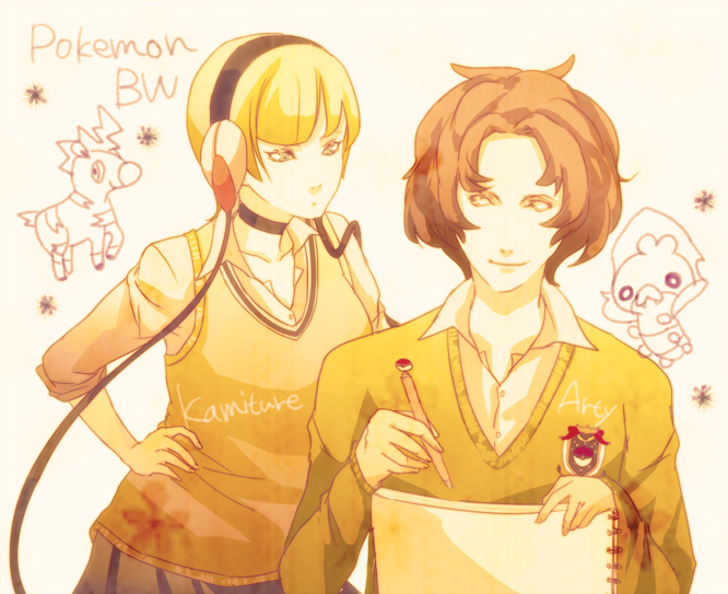 alternate_costume, arty_(pokemon), blitzle, blonde_hair, brown_hair, cable, choker, gym_leader