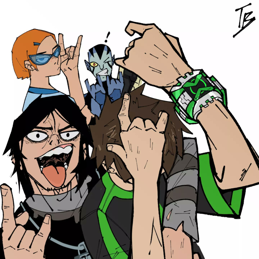 3boys, alien, bags_under_eyes, ben_10, ben_10:_omniverse, ben_tennyson, black_hair, blue_skin