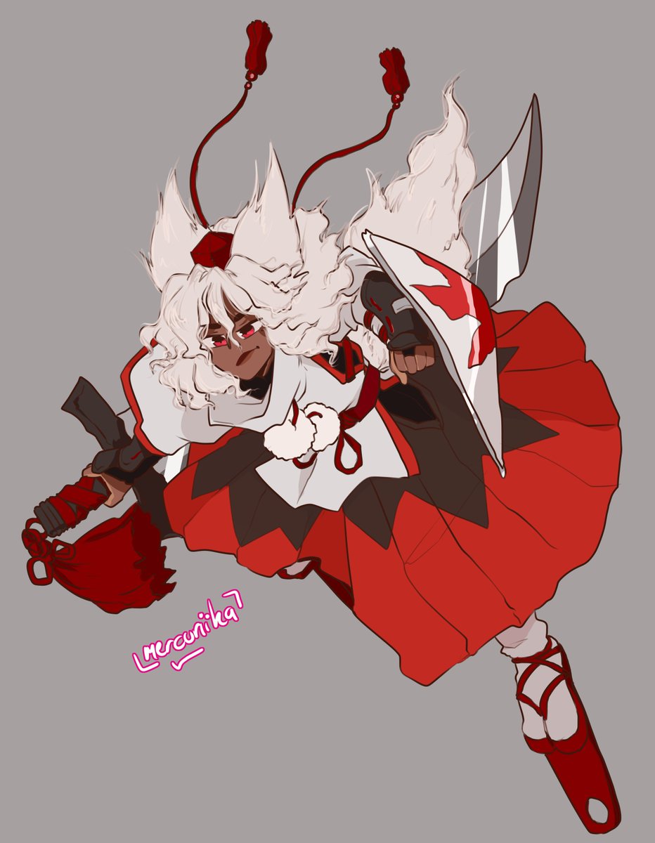 1girl, alternate_skin_color, animal_ears, artist_name, black_skirt, clenched_hand, closed_mouth, dark_skin