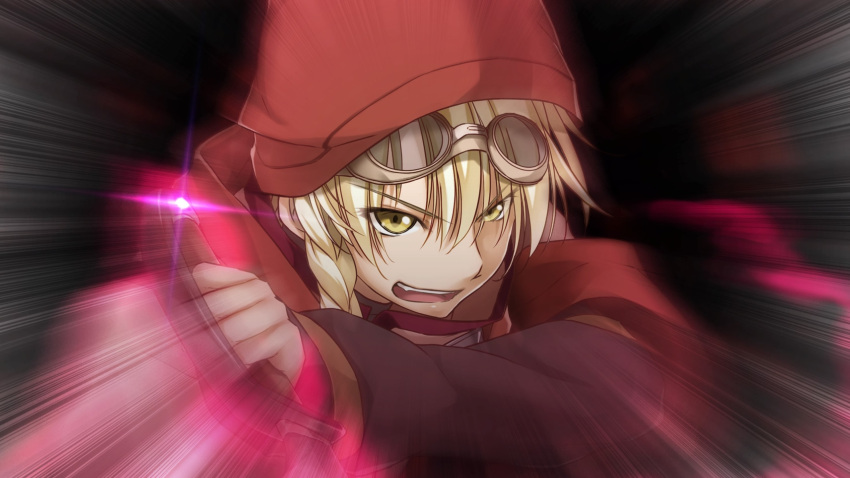 1boy, atelier-moo, blonde_hair, braid, dagger, dual_wielding, dungeon, glowing