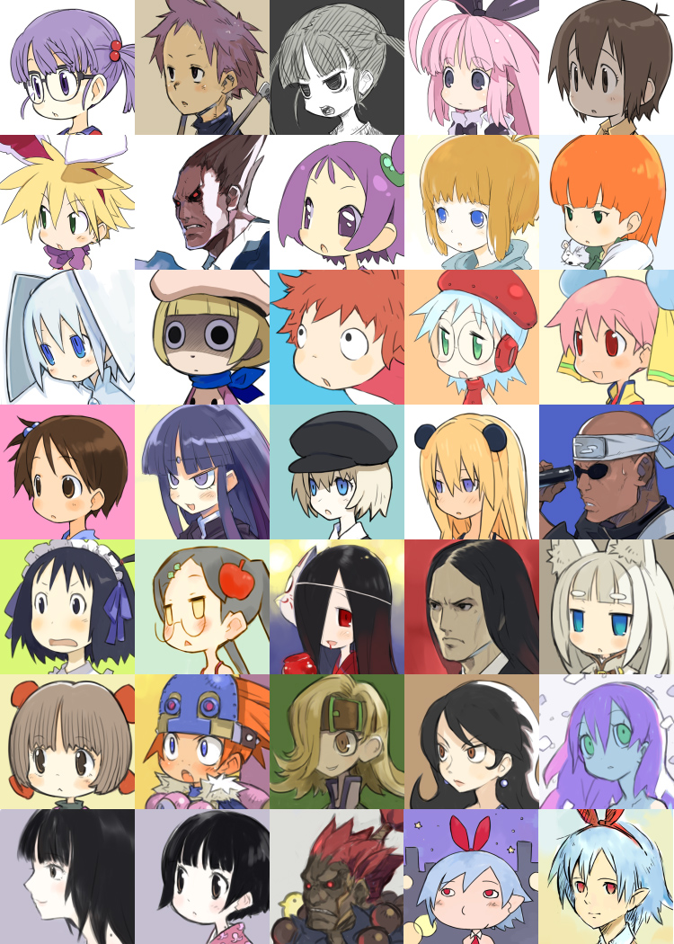 annotation_request, arashiyama_hotori, black_hair, black_jack_(copyright), blonde_hair, blue_hair, boku_to_maou, brown_hair, chain_gun_(character), character_request, demitri_maximoff, digimon, disgaea, dorohedoro, dr._slump, earrings, ebisu_(dorohedoro), gake_no_ue_no_ponyo, glasses, gouki, harada_takehito, hen_zemi, hoihoi-san, ichigeki_sacchuu!!_hoihoi-san, ichigo_mashimaro, icon, itou_chika, j_(naruto), jewelry, keio, long_hair, mackenzie, mage_(7th_dragon), makiko_gregory, marielle_lugran, naruto, norimaki_arale, noroida-san, ojamajo_doremi, original, osawari_tantei, para☆iso, parody, pink_hair, pinoko, pleinair, ponyo, purple_hair, q·ko-chan, red_eyes, rosaly, saigan_ryouhei_(style), sayonara_zetsubou_sensei, segawa_onpu, shinkisekai_evolution, street_fighter, studio_ghibli_(style), style_parody, sunglasses, tongari_boushi_no_memoru, tsunetsuki_matoi, vampire_(game), yagami_hikari