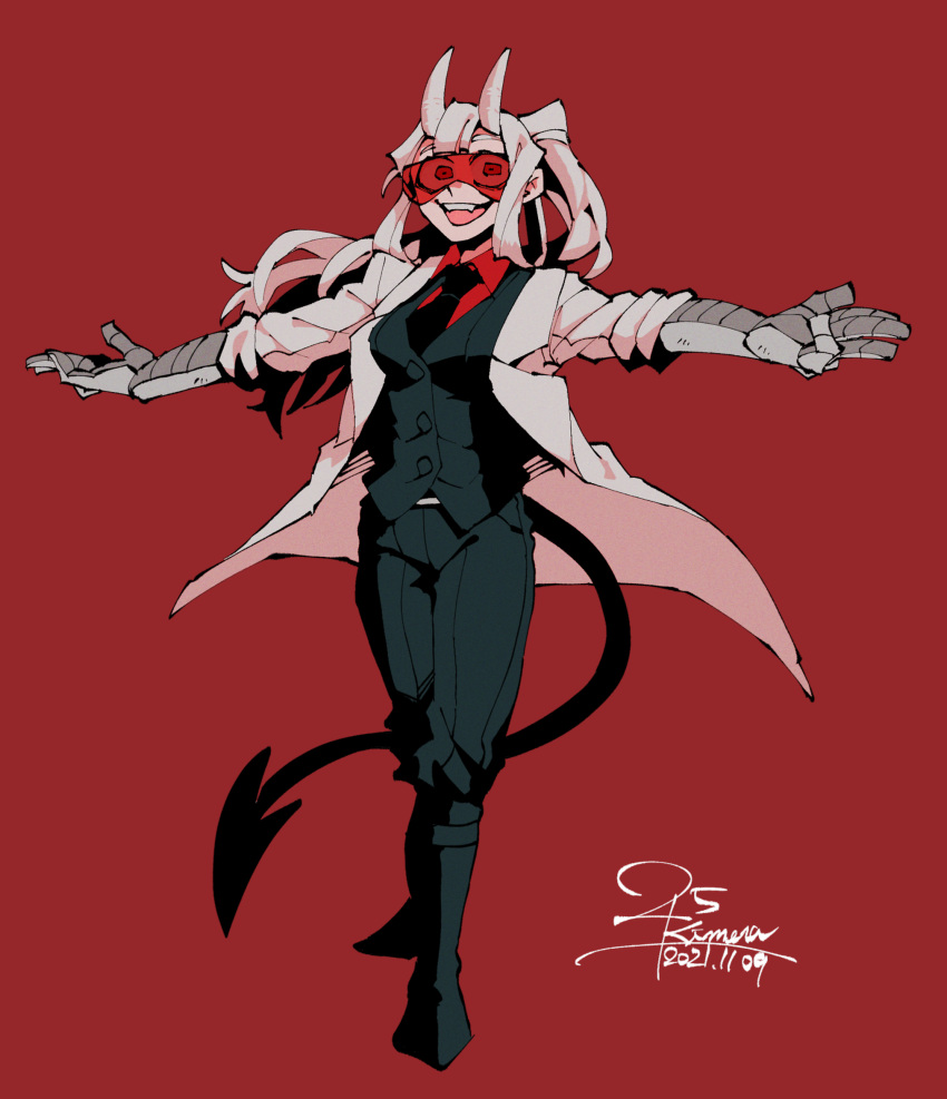 1girl, 25_kimera, azazel_(helltaker), demon_girl, demon_horns, helltaker, highres, horns