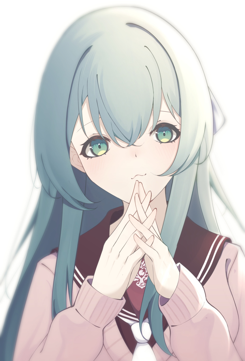 1girl, :3, absurdres, assault_lily, blurry, blush, bow, brown_cardigan